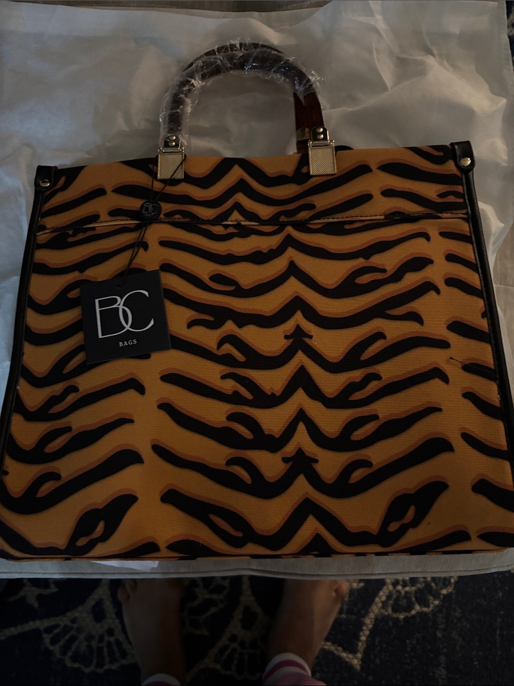 Yellow Tiger-Print Structured Tote